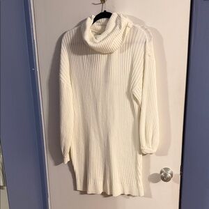 Cozy White Cowlneck fitted Sweater Dress
